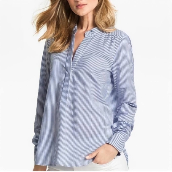 Vince Half Placket Pinstriped Long Sleeve Blue and White button-down size 8 - Picture 1 of 15